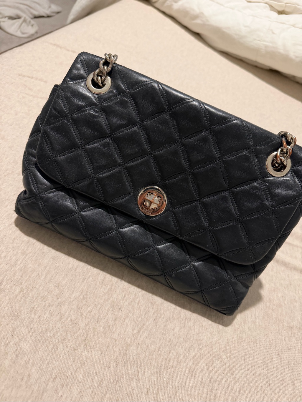 Kate Spade Black Quilted Leather Crossbody Bag With Chain Strap